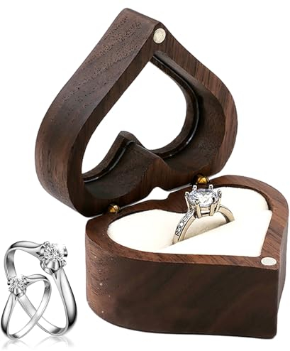 Chansunokku Holz Ring Box Ringschachtel Hochzeit, Ringschatulle Mit Transparentes Fenster, Engagement Ringschatulle Schmuck Präsentationsbox Herz Ringkästchen Für Vorschlag Verlobung Hochzeit (Weiß)