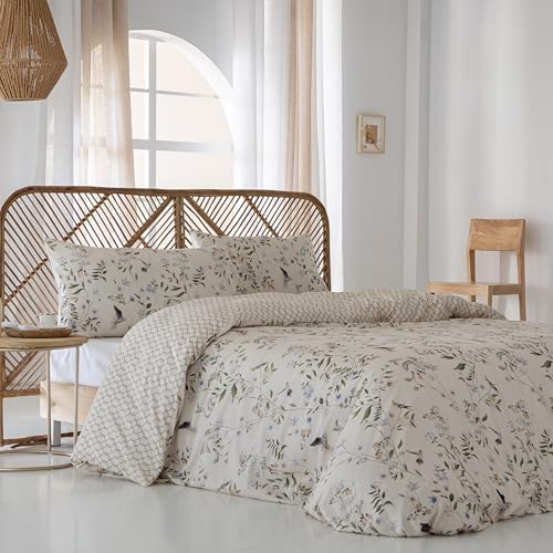 COTTON ARTean Set Copripiumino in 100% Cotone, Satin, 200 Fili, Reversibile, per Letti da 150 cm, con Copripiumino 240 x 220 cm + 2 Fodere, 100% Cotone, Satin, Chiusura con Bottoni