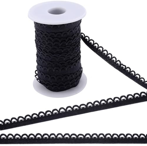 GORGECRAFT Elastische Spitzenborte 25m 12mm Breit Schwarz Stretch-Kante Dessous-Besatz Gurtband Gehäkelte Spitzenkordel Band Zum Selbermachen Nähen Kleidung Geschenkverpackung Hochzeit Heimdekoration