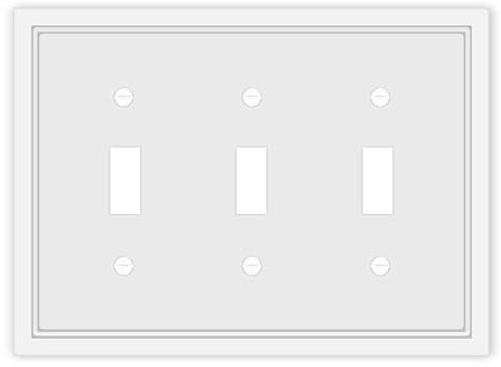 Triple Toggle Light Switch Cover Plate White Classic Decorative Light Switch Plates Cover 3-Gang Wall Plate Cover