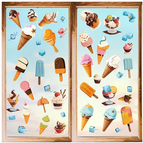 CRASPIRE 8 Estilo Colorido Helado Ventana Pegatinas Verano Ventana Decoración Adhesivo Vinilo Arte Postre Dibujos Animados Colores Palo Calcomanías Pelar Y Pegar para el Hogar Ventana Suministros