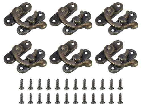 sourcing map 6 Pcs Vintage Lock Clasp, 37 x 42mm Mini Swing Arm Clasp Latch Left Latch Hook Hasp with Screws for Jewelry Box Suitcase Toolbox Wooden Case, Bronze