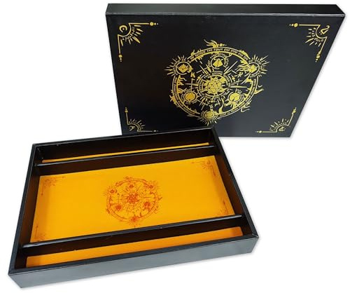 RECHTECKIGE WÜRFELPLATTE 'Critical ROLL DICE Tray', aus Leder und SAMT, Stauraum, KOMPATIBEL mit jedem Brett- und Rollenspiel (Deckel-Gelb)