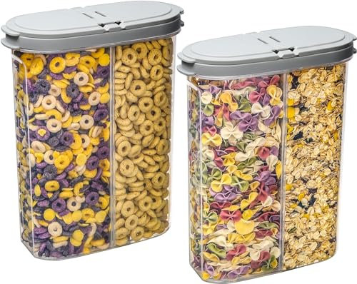 Deli Kitchen 2.6 Liter BPA free Cereal Storage Containers 2-in-1 Box, Plastic Food Storage Container with Airtight lids, Durable, Stackable Kitchen Dispenser for Cereals (Pack of 4)