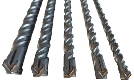 SDS Plus Masonry Drill Bit Set, Cross Tip 5 piece, 20mm 18mm 16mm 14mm 12mm for Masonry Brick Concrete, in a plastic storage tube.