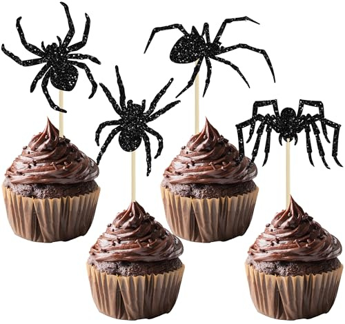 Gyufise Cupcake-Topper für Halloween, Spinnen, Schwarz, 24 Stück