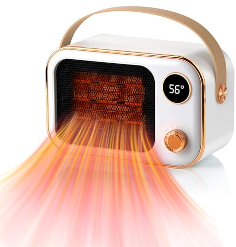 FainFun Mini Heizungslüfter, PTC Heizlüfter, 1200W Steckdosen Heizung Mini Heizlüfter, Anti-Kipp-Schutz, Mini Keramik Heizlüfter Steckdose für Wohnzimmer, Schlafzimmer, Schreibtisch(Weiß)