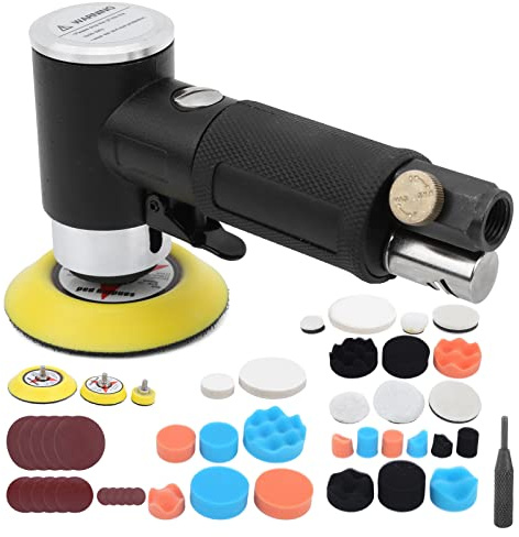 Mini Lijadora Orbital, Herramienta de Lijadora Lijadora de Madera 48 Piezas Lijadora de Aire Excéntrica Encerado de Automóviles Pulido Máquina de Lijado Lijadora Neumática