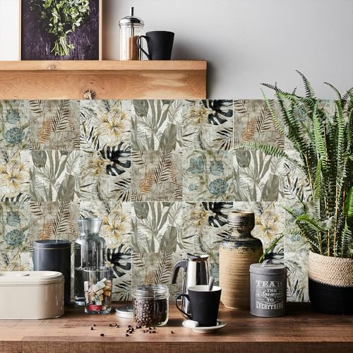 HORIWE Adesivi per piastrelle vintage da parete, adesivi per piastrelle, fai da te, cucina, bagno, paraschizzi, decorazione per la casa, PVC, impermeabile, a prova di olio, 20 x 20 cm, 24 pezzi