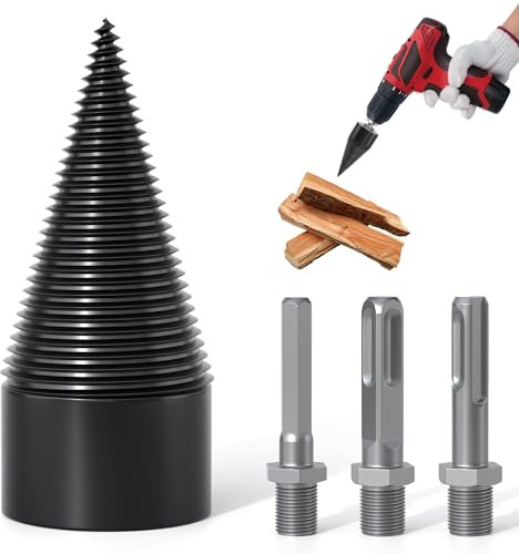 APIOLO Wood Splitter Drill Bit-3 Drilling Handles, Log Splitter Drill with 42MM Cones for Heavy Duty Detachable, Firewood Drill Bit Set Suitable for Family Heating, Camping, Woodworking