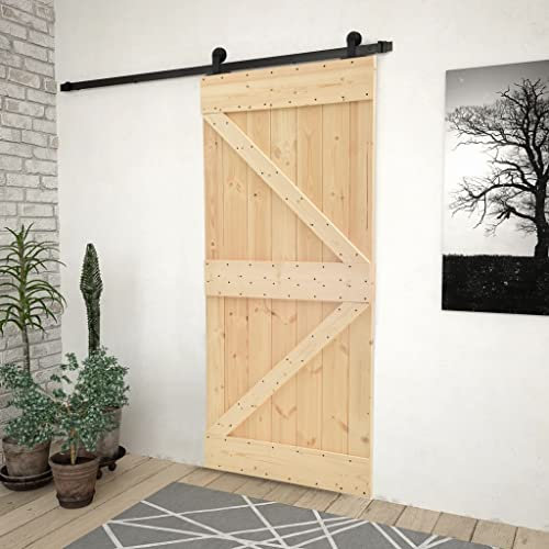 AUVYI Schiebetüren für Lagerhallen mit Beschlag Schwarz 100x210x3,6 cm Massives Kiefernholz und Stahl Holztüren Zimmertür Wohnzimmertuer Schiebetüren Innentüren Slide Door Küchentür Wood Door