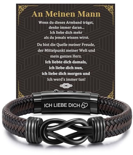 Armband Herren Geschenke für Papa Männer - Herrenarmband mit Gravur Liebe Text für Mann Ehemann Vater, Verstellbare Lederarmband für Männer Geschenke für Vatertag Geburtstag, Papa Vatertagsgeschenk