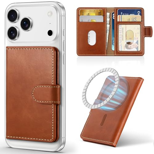 Shieldon Porte-Cartes Adhésifs en Cuir Véritable, Portefeuille de Téléphone Magnétique Détachable [Emplacements pour Cartes][RFID Blocage] Leather Wallet pour iPhone 17/16/15/14/13/12 - Marron Rétro