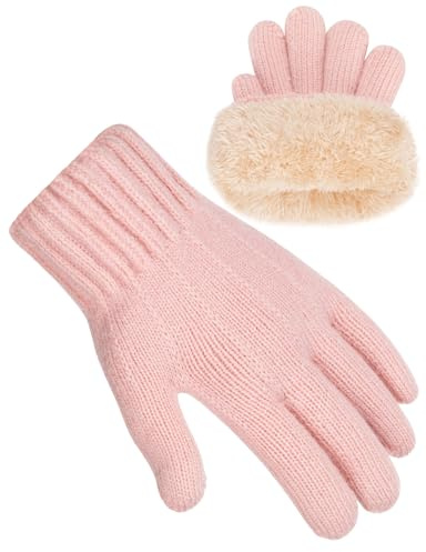 Becellen Strickhandschuhe Kinder, Warme Dickes Fleecefutter Magische Handschuhe Elastische Winter Strickhandschuhe Einfarbig Vollfinger Handschuhe für Jungen Mädchen