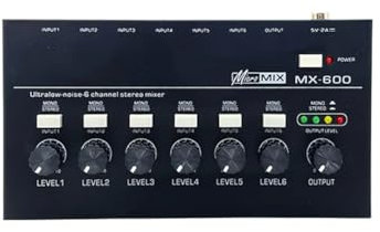 Fangxuee Mezclador de Línea Estéreo de Ruido Ultrabajo de 6 Canales, Mini Mezclador de Sonido Profesional, Fuente de Alimentación DC5V, Mezclador de Audio, Enchufe UE