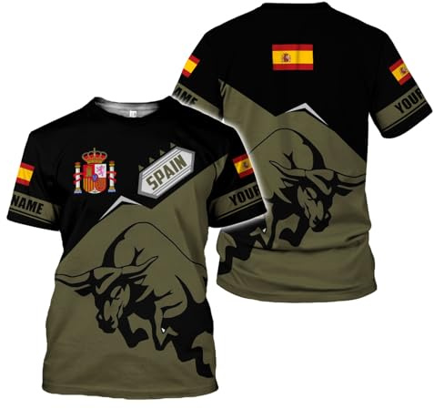 Manga Corta Bandera del Escudo De España Orgullo 3D Unisex Camiseta De Manga Corta Duradero T-Shirt para Gimnasio Verano Entrenamiento