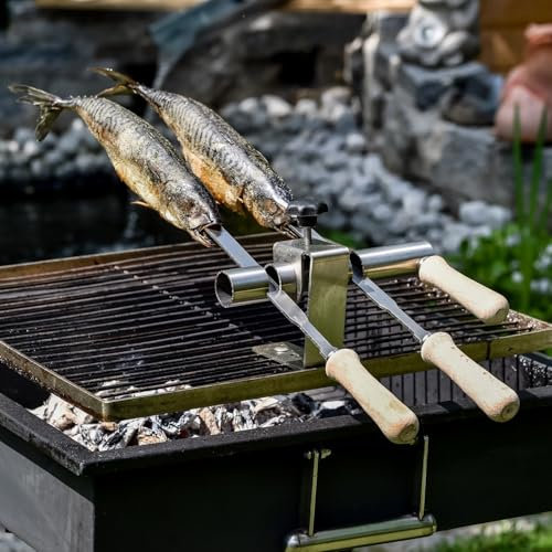 Steckerlfisch Halter 2 Edelstahlspieße für Gas- & Kohlegrill