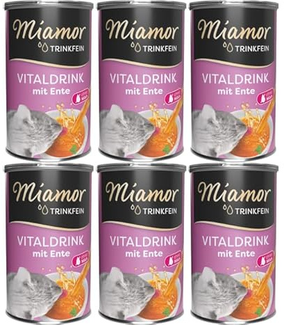 Miamor Trinkfein Ente 6 x 135ml | Vitaldrink für Katzen | Flüssigsnack mit feinen Fleischstückchen | Ohne Zucker, Milch & Getreide | Ergänzungsfutter für Katzen