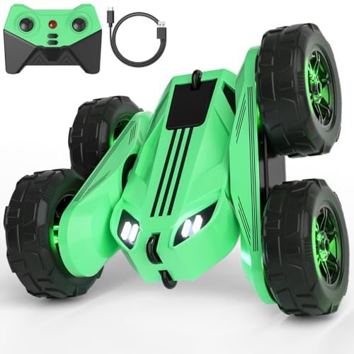 Ferngesteuertes Auto, Direktladung Exklusiv Dual-USB-C-Ladung mit LED Einstellbar, 2,4G 360° Stunt Flips & Kippschutz RC Kinderspielzeug 15km/h 4WD für Kinder 3-12 Jahre Weihnachten Feiertagsgeschenk