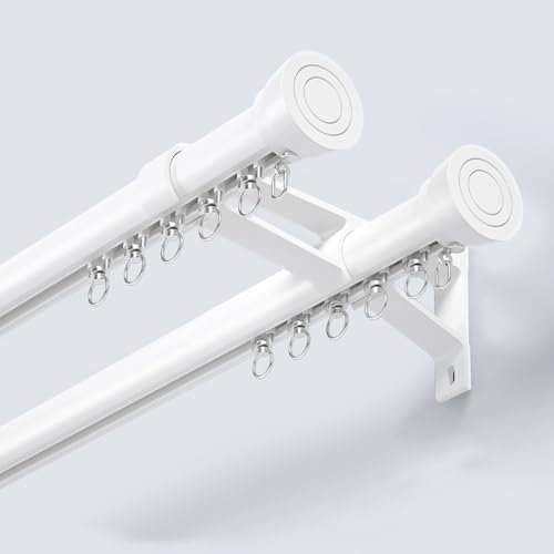 Bastoni per Tende Doppi con Binario, bastoni per Tende in Metallo da Parete per Tende e Drappeggi, aste e binari per Tende Regolabili con terminali