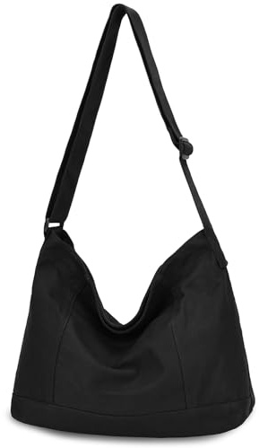 VASCHY Bolsa Bandolera de Lona, Bolso de Hombro Grande para Hombre Mujer Bolso Crossbody Casual Bolso Tela Ligera Bolso Cruzado Mensajero para Escuela Viaje Trabaja, Negro