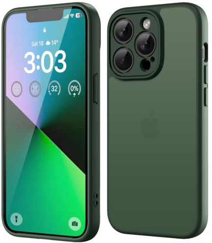 ORDA für iPhone 13 Pro Hülle, Vollständiger Kameraschutz Stoßfest, Grün | Matt Handyhülle für iPhone 13 Pro, Kratzfest Transluzente Rückseite Schutzhülle, Anti-Fingerabdruck Case