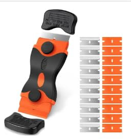 Window Scraper Tool, Non Scratch Double Edged Glass Scraper with 10 Metal +10 Plastic Blades, Multi-Purpose Hob/Paint Scraper for Sticky Stuff Remover, Oven Cleaning,Stickers, Labels Decals Wallpaper