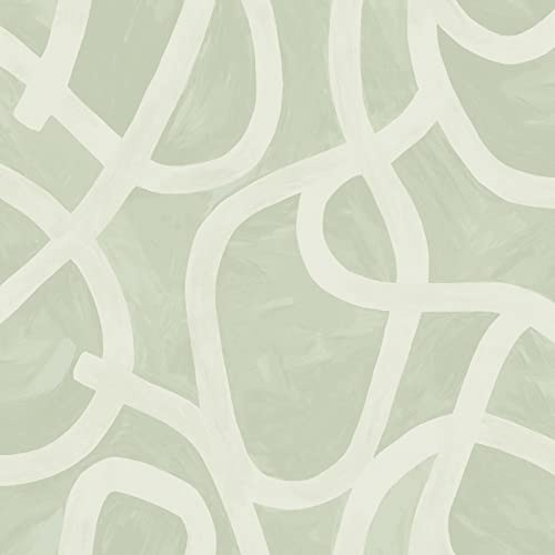 World of Wallpaper Linear Swirl, Brushstroke Effect, Sage Green (50465) | Easy to apply wallcovering, Feature Wall, Abstract, Hallway, Living & Dining Rooms (10m x 53cm roll)
