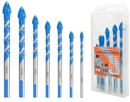 7Pcs Concrete & Masonry Drill Bit Set, 4-10mm Multi-Function Drill Bit Set | Four Cutting Edges Industrial Strength Carbide Tip Drill Bits Set for Ceramic Tile/Concrete/Marble/Brick/Cement/Glass/Plastic
