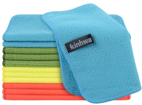 KinHwa Spüllappen Waschbar Vier Farben Mikrofasertücher Spültuch 20x20 cm