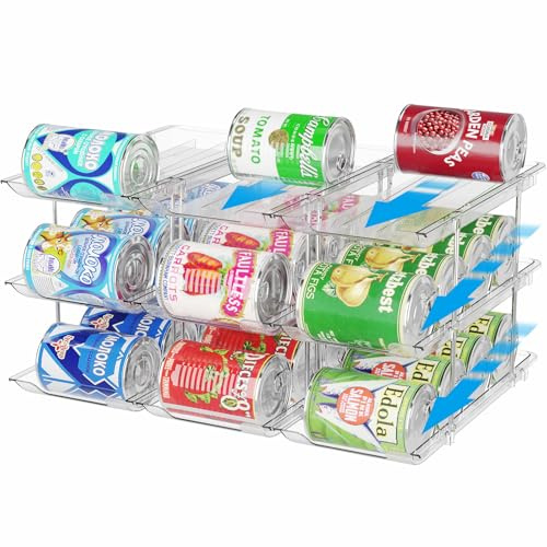 BingoHive Can Organiser for Cupboard Stackable 3 Tiers Can Storage Pantry | Automatic Rolling Food Can Soda Can Organiser for Cupboard Kitchen Pantry Cabinet Fridge holds 36 Cans Rack Clear Combinable
