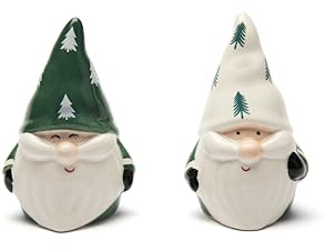 Excelsa Green Winter - Juego de salero y pimentero de cerámica, diseño de gnomos navideños decorativos, 2 unidades