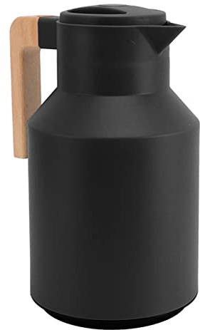 Respicefinem Jarra Térmica de Café 1000ml Doble Pared Aislada al Vacío con Mango de Madera para Bebidas Frías Calientes Té Café Zumos Negro (Negra)