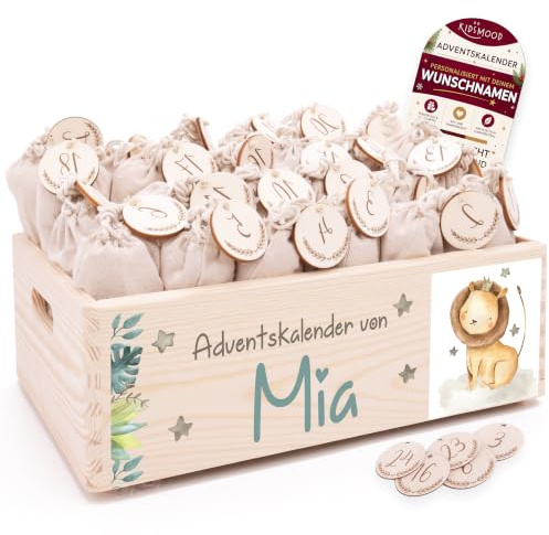Personalisierter Adventskalender 2026 zum Befüllen mit Holzzahlen | Tolle Weihnachtsdeko aus Holz, Weihnachtskalender mit Tüten für Geschenke Mädchen & Jungen (40 x 30 x 14 cm)