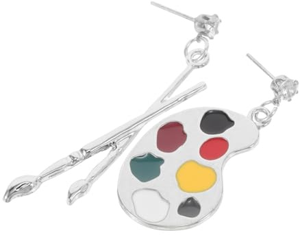 ibasenice Vintage Asymmetric Sketchpad Brush Earrings Fun Paintbrush Earrings for Women Creative Drop in Alloy Material for Events