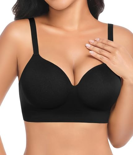 UMIPUBO Reggiseno Senza Ferretto Donna Reggiseni Push Up Senza Cuciture Invisibile Brassiere Sexy Profondo Scollo A V Imbottito Comodo Contenitivo Bralette Cinghie Regolabili Taglie Forti (Nero, L)