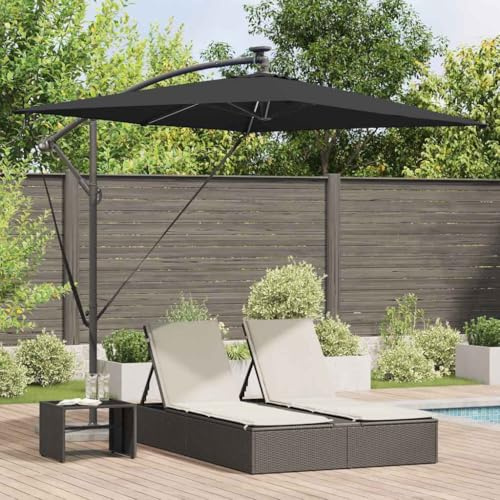 Parasol cantilever - Rectangulaire - 294 x 200 x 270 cm - En polyester - Protection solaire - Pour balcon, jardin, terrasse, extérieur - Inclinable - Avec LED solaire - Protection UV