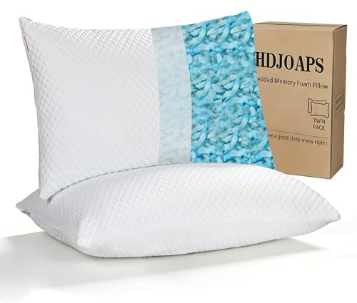 Foamalusion Cooling Pillow for Sleeping Queen Size Set of 2, Shredded Memory Foam Pillows Adjustable Firm Bed Pillow with Zipper, Cool Pillow for Hot, Side, Back and Stomach Sleepers