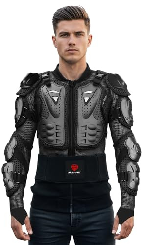 YEASQGS Motorrad-Schutzjacke, Motocros-Körperschutz, ATV, Radfahren, Wirbelsäulenschutz, Rennschutz, Enduro, MTB, Dirt Bike (UK, Alpha, XXL, regulär, kurz, schwarz)