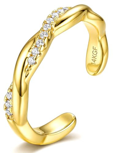 Morfetto 14K Gold Filled Toe Ringar för Kvinnor Justerbar Öppen Pinky Ringar Stort Band CZ Tre Rader Guld Toe Ringar Fotsmycken