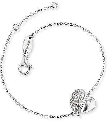 Engelsrufer Damen Armband aus Sterling Silber und Herz Flügel Anhänger - besetzt mit drei weißen Zirkonia Steinen - Karabinerverschluss - längenverstellbar - nickelfrei