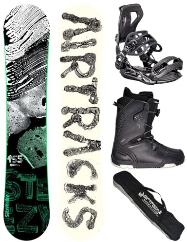 AIRTRACKS Snowboard Set Paquete Completo Tabla Steezy Wide Hybrid Rocker Hombre 150 - Fijaciones Master - Botas Strong ATOP 43 - SB Bag