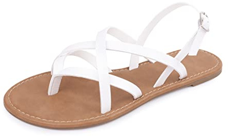 Huayuanwell Women's Gladiator Flat Sandals Fisherman Strappy Sandals Ankle Strap Sandals (5.5, White)