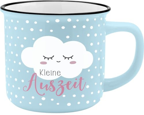 GRUSS & CO Becher Motiv Auszeit | New Bone China Porzellan, Emaille-Optik, 35 cl | Geschenk, Frühstück | 45787, 1 Stück (1er Pack)