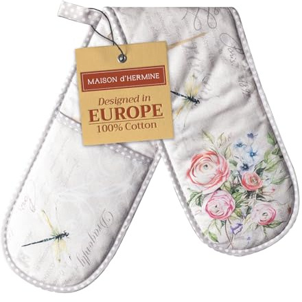 Maison d' Hermine Double Oven Mitts 100% Double Cotton Oven Glove 18 x 89cm | Heat Resistant BBQ Cooking Gloves with Loop Baking Grilling Kitchen Hotel Home Farmhouse Spring Summer - Champ De Mars