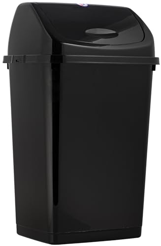Superio Bote de basura de plástico de 13 galones, negro, con tapa superior oscilante, 50 litros de capacidad duradera para cubo de basura de cocina