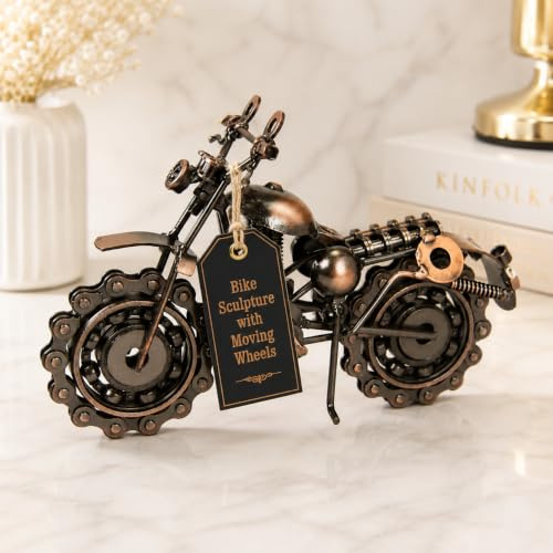 HomeZone Esculturas de moto con estilo bronce efecto metal motocross moto esculturas tuercas y pernos escritorio oficina escultura hombres