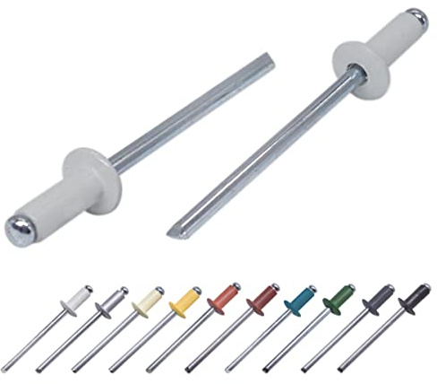 (50 Stück) Lackierte Blindnieten 3,2 x 8 mm, Kuppelkopf, DIN 7337, Aluminiumniete und Stahldorn, Popnieten (50, Hellgrau RAL 7035)