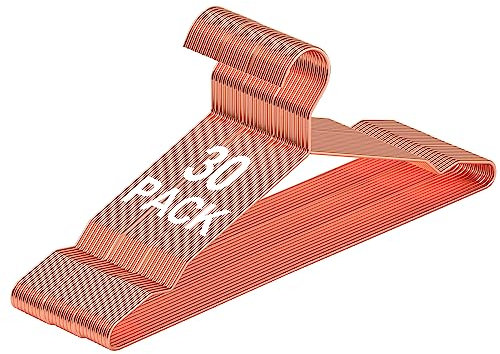 SPECILITE 42cm Rose Gold Metal Hangers Bulk 30 Pack with Notches for Standard Size Coats, Shirts, Suits, Pants, Heavy Duty,Space Saving