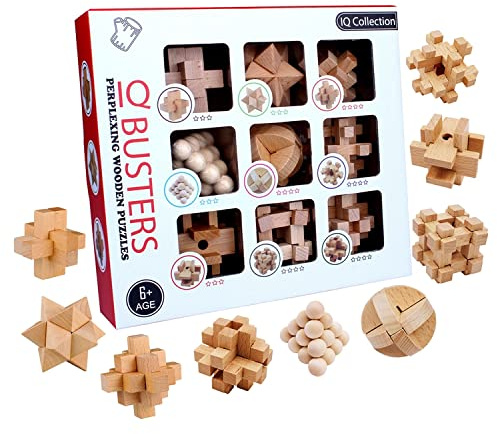 Ameego 9Pcs/set 3D Beech Wooden Puzzle – Children Brain Teaser Educational Wooden IQ Puzzle 3D Toys